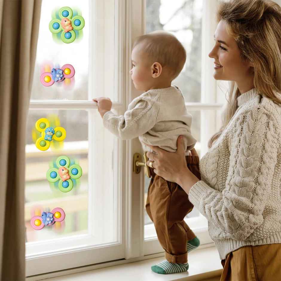 Kidology 3Pcs Silicone Suction Cup Spinning Bath Toy Sensory Fidget Baby Bath Spinning Bath Toys