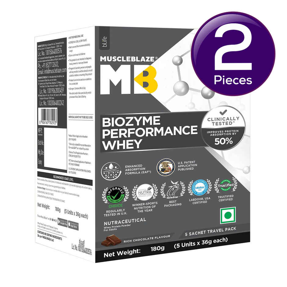 MuscleBlaze Biozyme Performance Whey Protein Powder Pack (Rich Chocolate) Combo