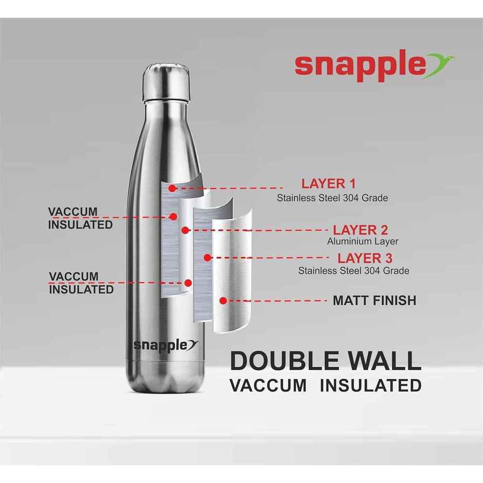 Snapple Stainless Steel Cola Water Bottle Hot and Cold 24Hr | Silver | 1 L