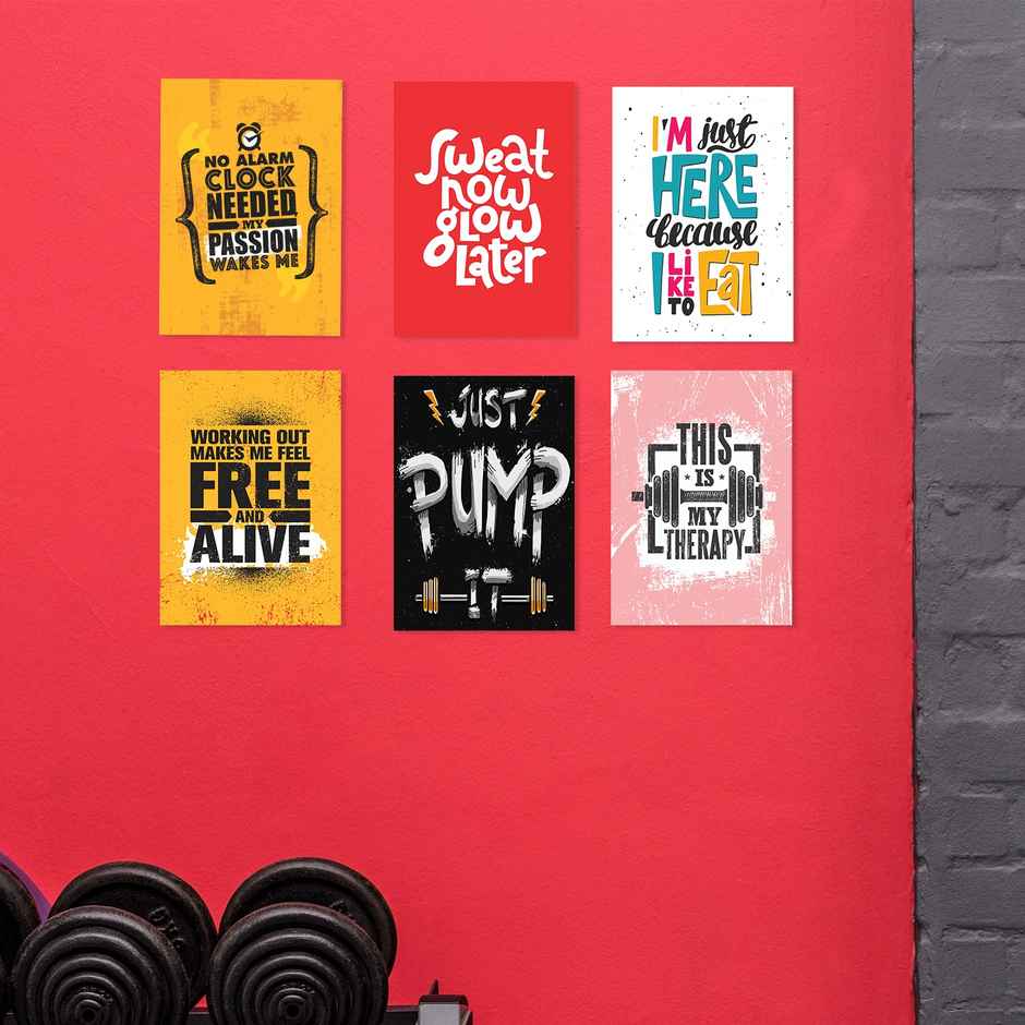 Paper Plane Design Motivational Gym Workout Posters For Wall | Set Of 6 | Size 29 x 21 cm | D10