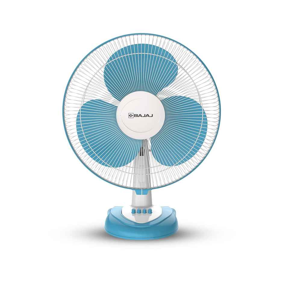 Bajaj Frore Neo Table Fan, 400mm, 3-Speed Control, 100% Copper Motor, White and Blue