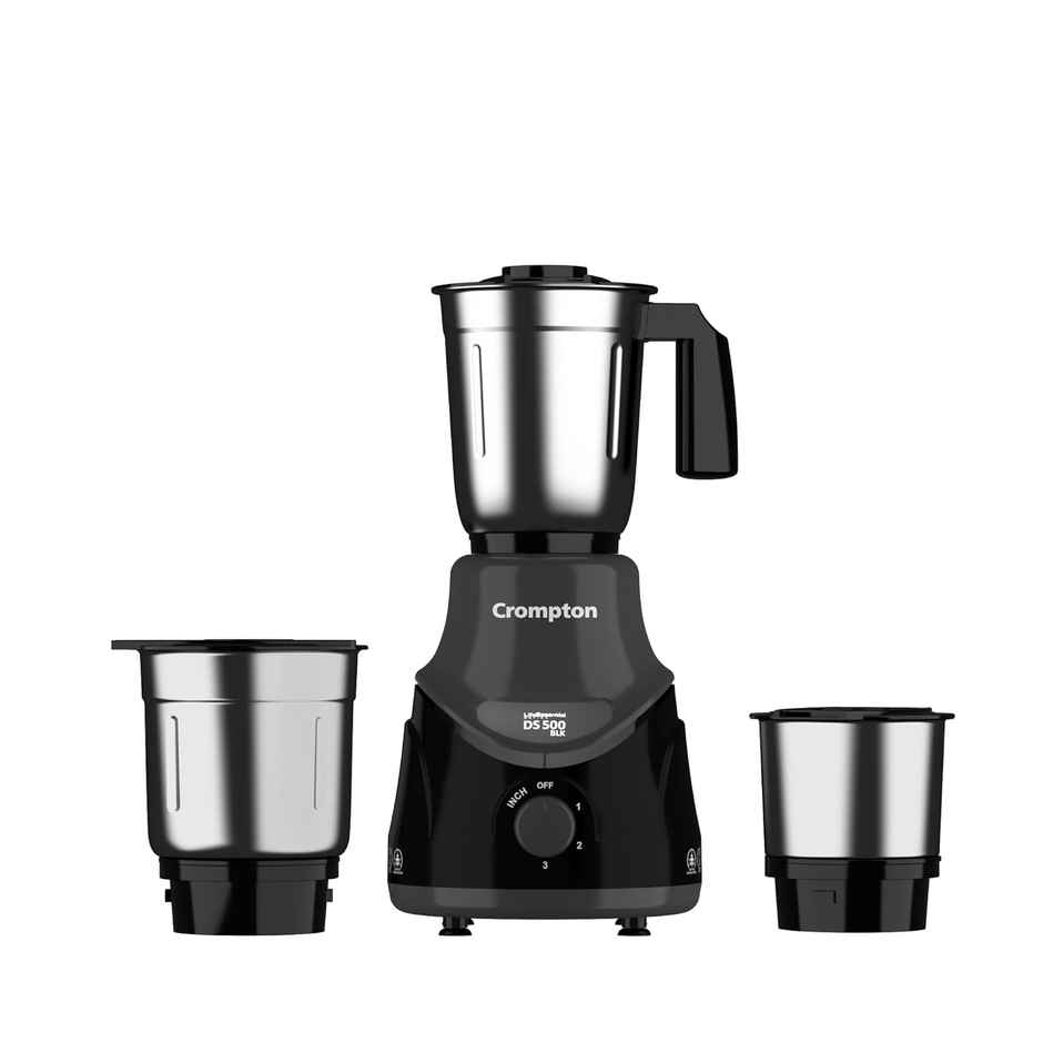 Crompton DS 500 BLK 500-Watt Mixer Grinder with Powertron Motor & Motor Vent-X Technology (3 Stainless Steel Jars)Black & Grey