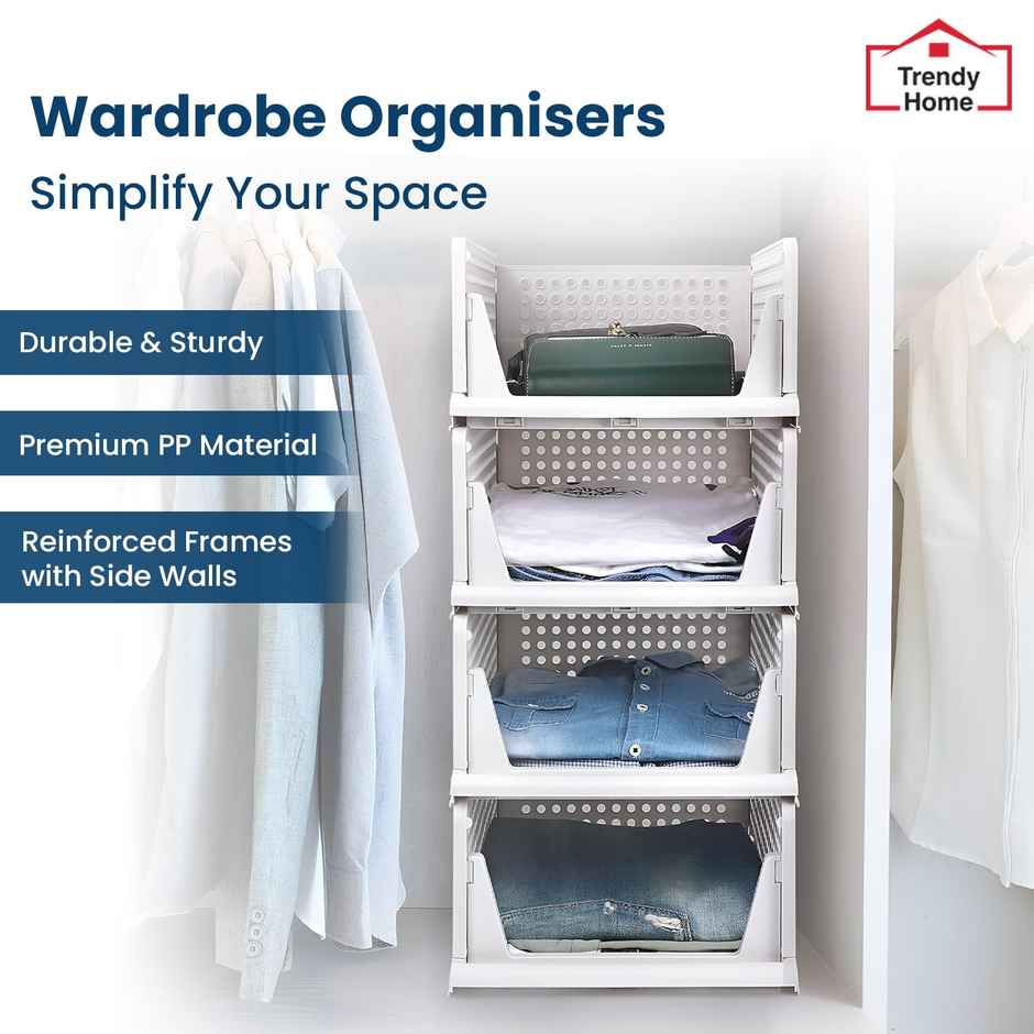 Senego by Trendy Home Folding Wardrobe Clothes Organizer - Pack of 2, Stackable (White)