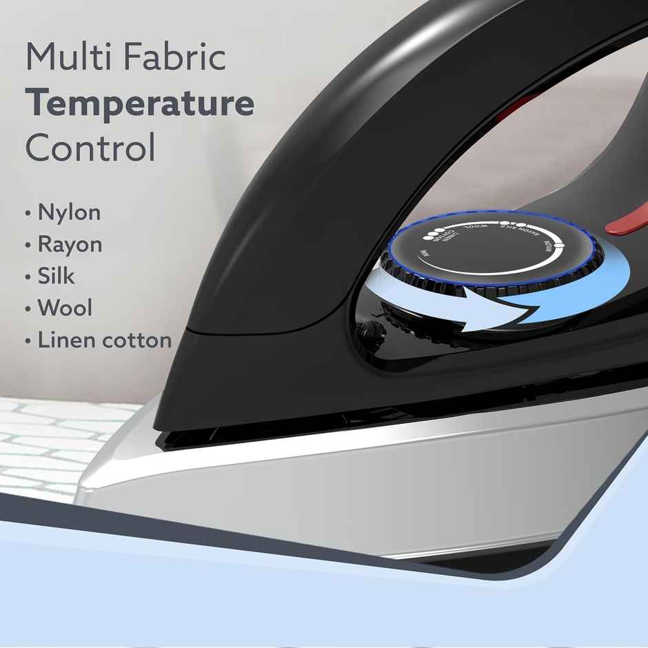 Agaro Regal Heavy Weight Electric Dry Iron, 1000W, Non- Stick Coated Heavy Sole Plate