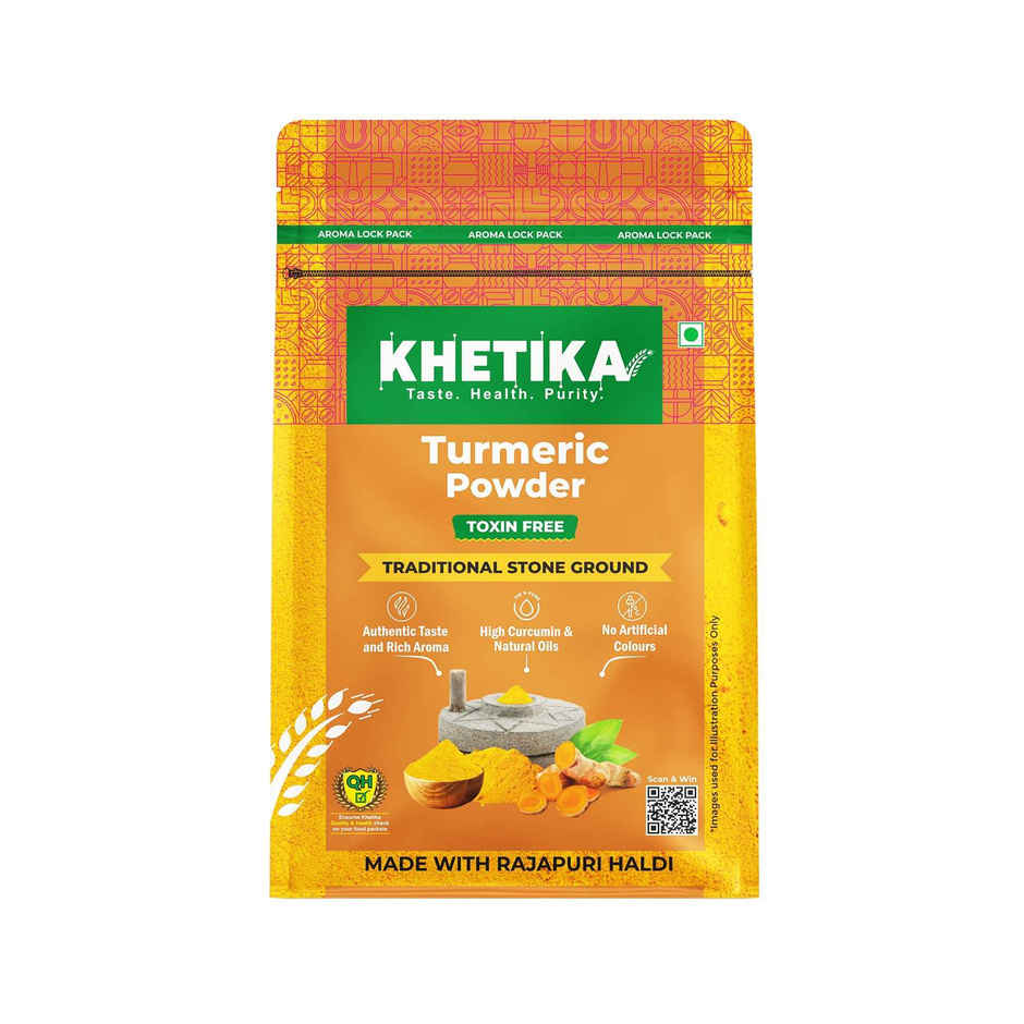 Khetika Stone Ground Turmeric Powder, Single Origin, With Natural Oils, High Curcumin,Reusable Pouch