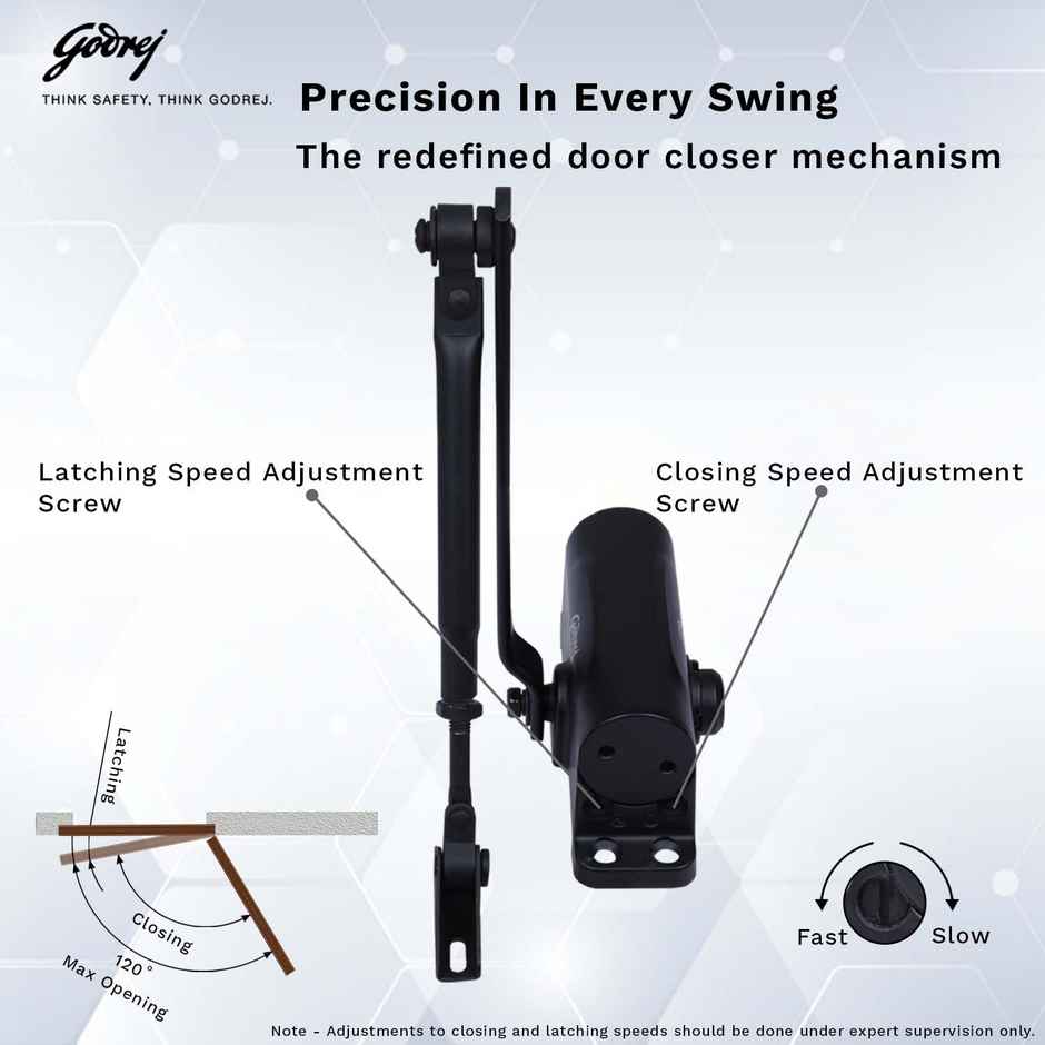 Godrej Hercules Door Closer | Wooden, Aluminum & Metal Doors | 2-Speed | Matte Black Finish