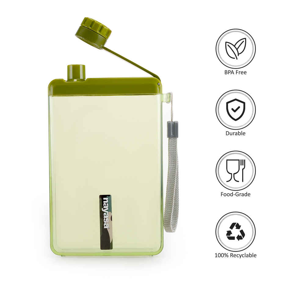 Nayasa Zelda Plastic Notebook Style BPA Free Water Bottle | 450 ml | Green