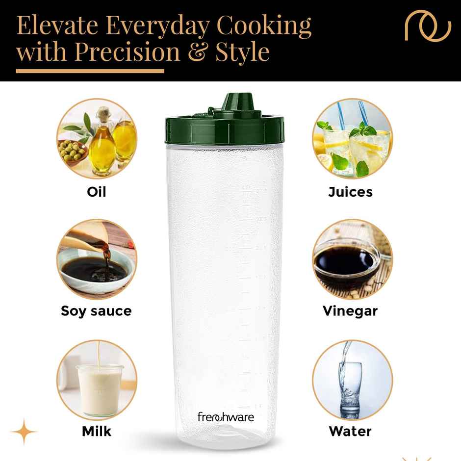 Frenchware Oil Dispenser, BPA-Free Plastic, 100% Food-Grade | 2 Pack, 1 L Each - Glossy Green