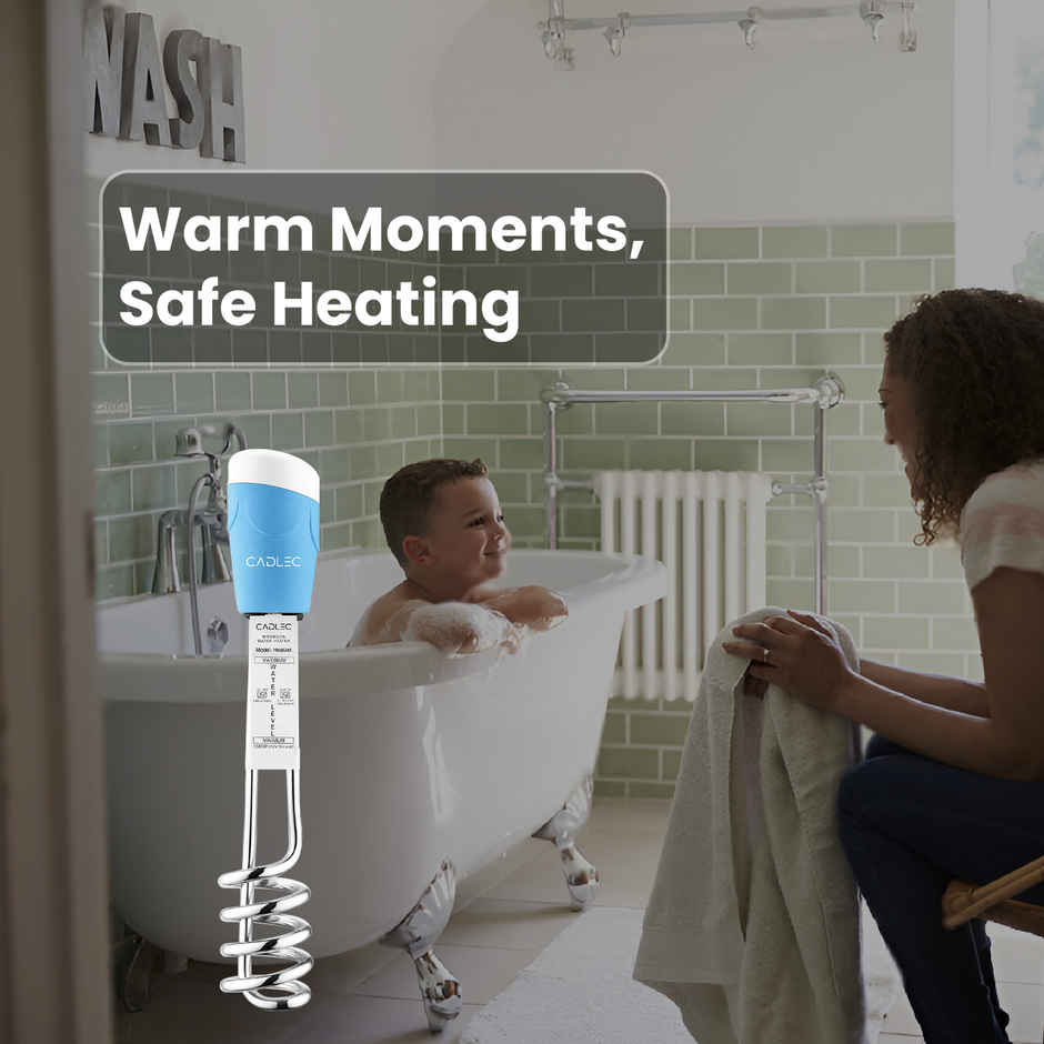 Cadlec HeatJet 1500W Electric Immersion Rod With Waterproof & Protection, Instant Heating With Bucket Holder - Blue