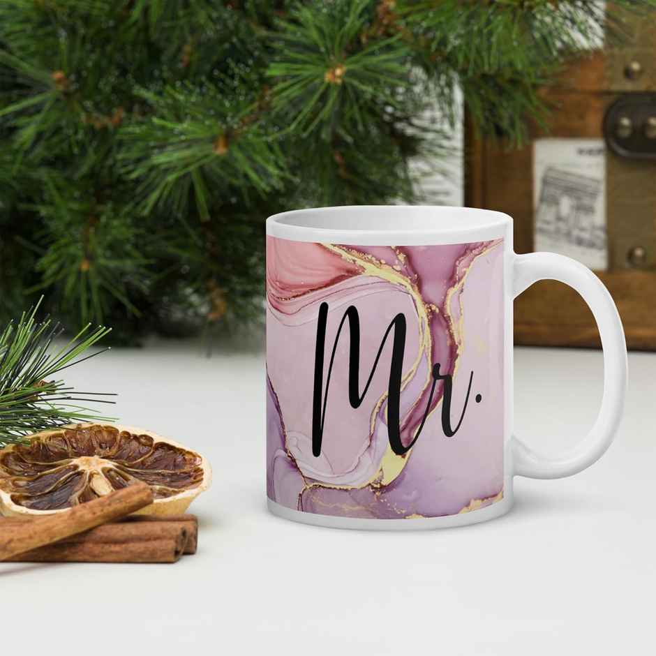 Kooltech Mr & Mrs Marble Design Printed White Coffee And Tea Ceramic Mug Set Of 2