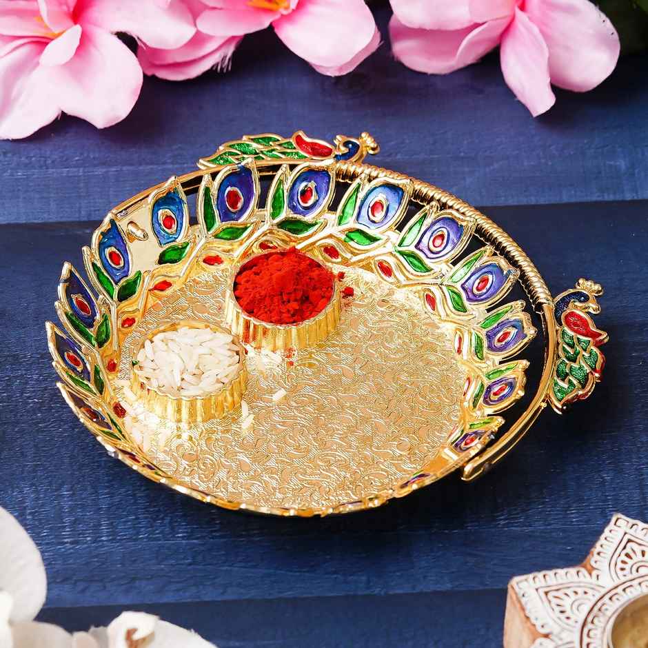 Peacock Decorative Aarti Thali Set for Pooja | Ecraftindia
