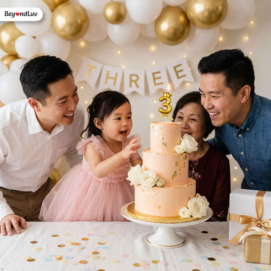BeyondLuv Candles for Kids Birthday Party 3 Golden Number Candle With Crown
