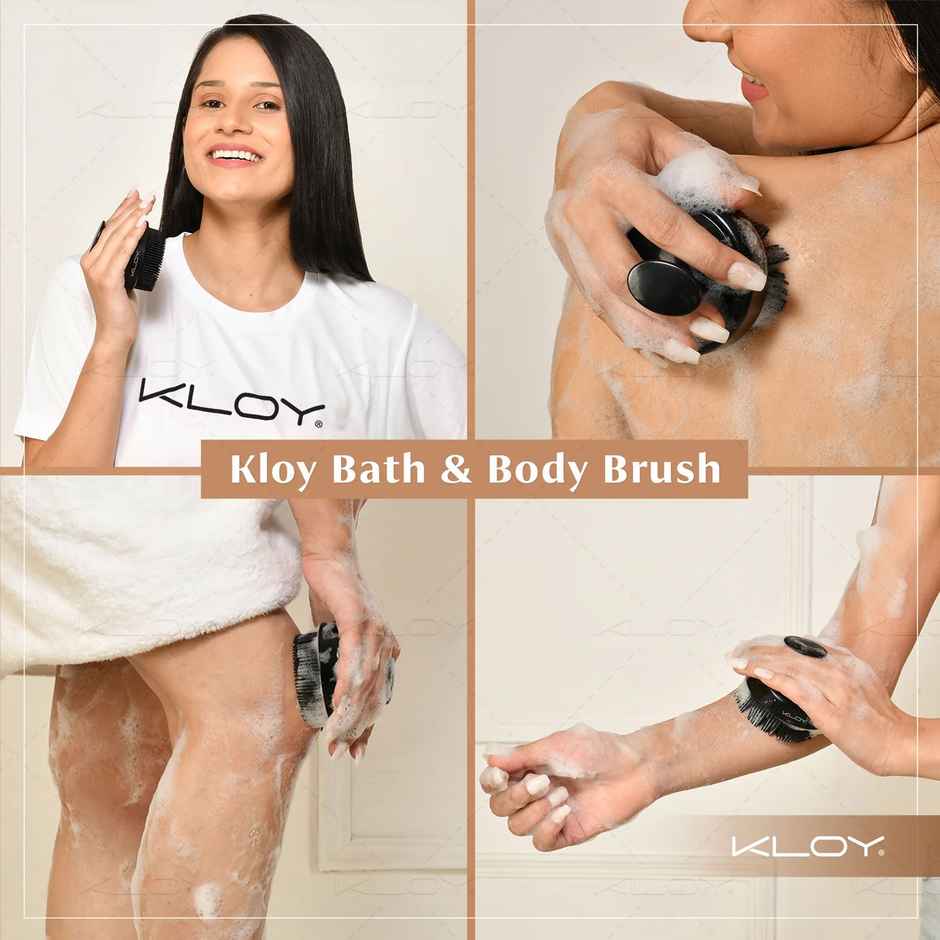 Kloy Soft Bristle Bath Brush With Grip Handle | Silicone | Black