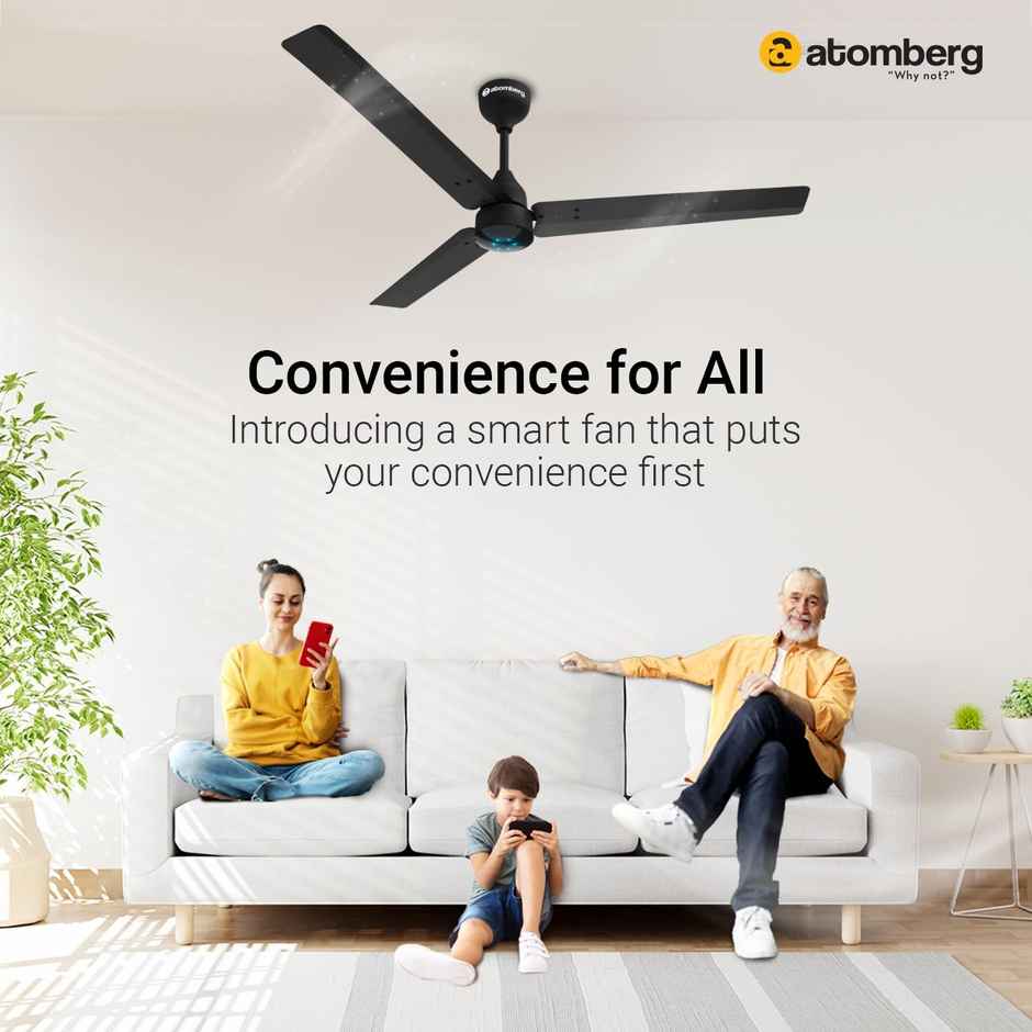 Atomberg Renesa BLDC Ceiling Fan,1200mm,Remote Control,BEE 5 star ,LED Indicators,Midnight Black
