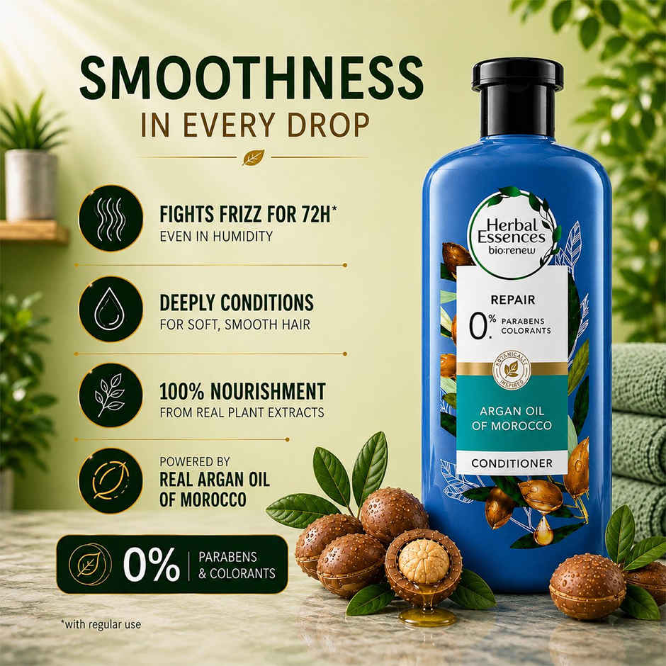 Herbal Essences Moroccan Argan Oil Shampoo For Frizz Free (400ml) & Herbal Essences Argan Oil Of Morocco Conditioner- For Hair Repair (400ml) Combo