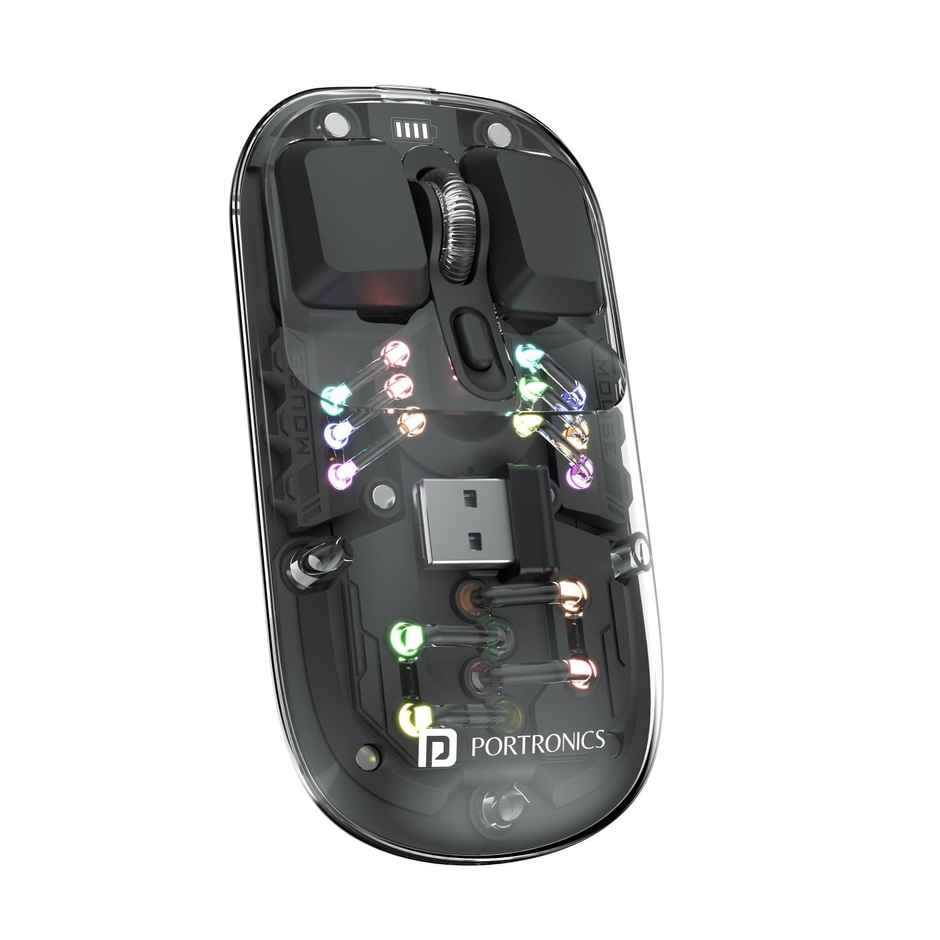 Portronics Toad 5 Transparent Bluetooth Mouse with 2.4GHz & BT5.3 Dual Wireless, Rechargeable(Black