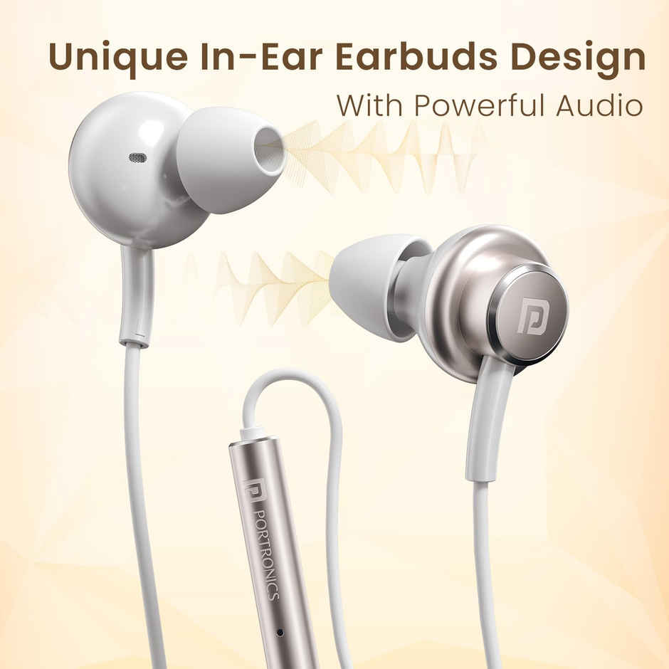 Portronics Conch Sigma C In-Ear Type-C Wired Earphones with In-Line HD Mic, Powerful Audio | White