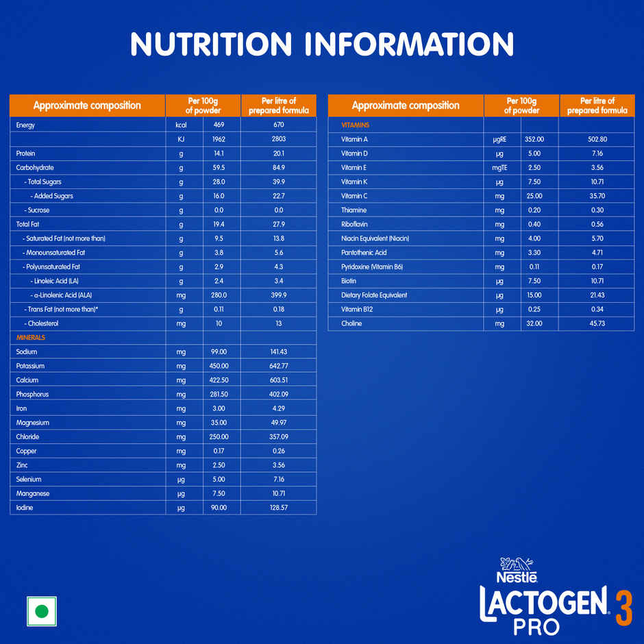 Nestle Lactogen Pro 3 Powder | Follow-Up Formula With Iron | After 12 Months Up To 18 Months