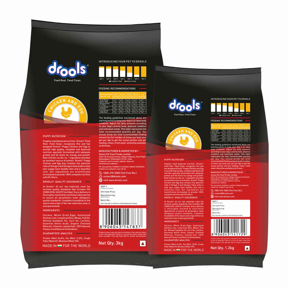 Drools Chicken and Egg Puppy Dog Food, 3kg with Free 1.2kg