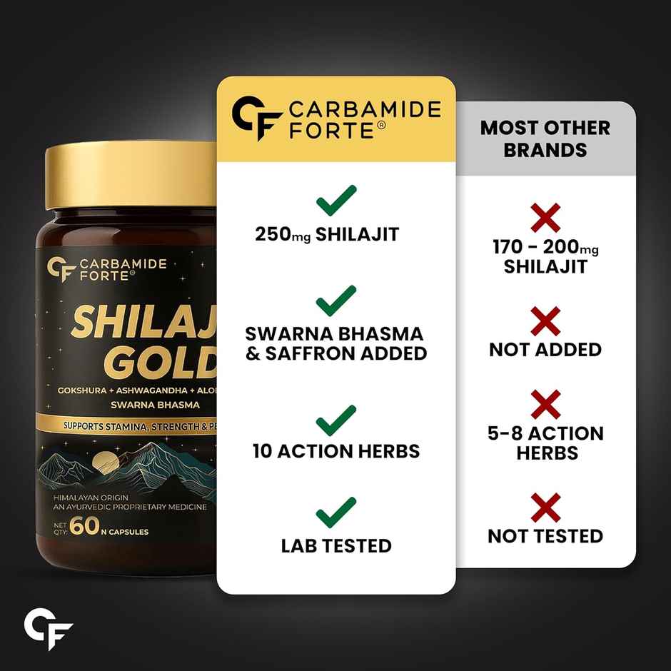 Carbamide Forte Shilajit Gold Capsules For Men With Pure Shilajit Swarna Bhasma,Gokshura,Ashwagandha