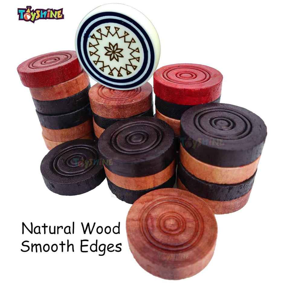 Toyshine Carrom Playing Coins And Powder For Kids And Adult 24 Wooden Coins 1 Striker 1 Urea Powder