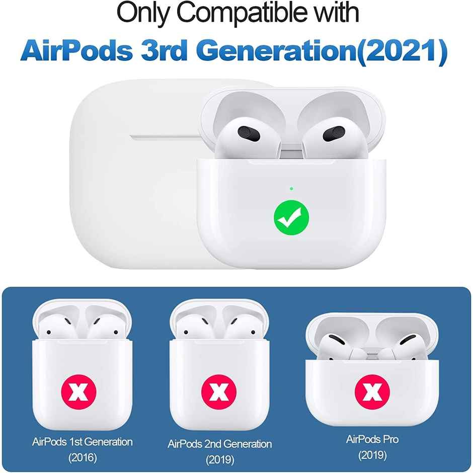 Sounce AirPods 3 Case Cover with Keychain |Shockproof Silicone Skin for 3rd Gen | 2021 | White