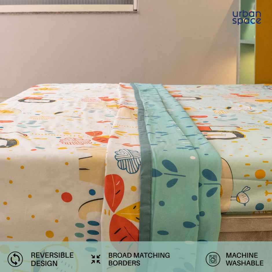 Urban Space Double Bed Ac Blanket ,120 Gsm Microfiber Soft Reversible Dohar-Lion King Off White