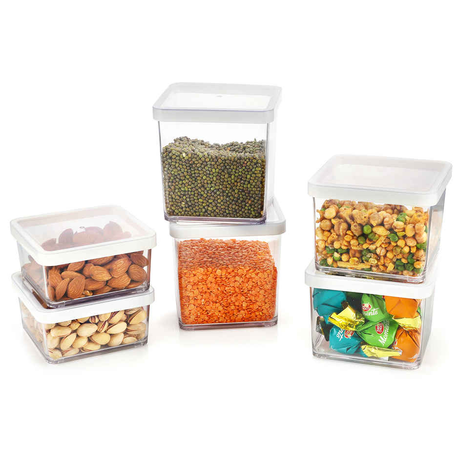 Nayasa Nicola Container Set | Airtight & BPA-Free | Clear - 550 ml x 2, 800 ml x 2, and 1050 ml x 2