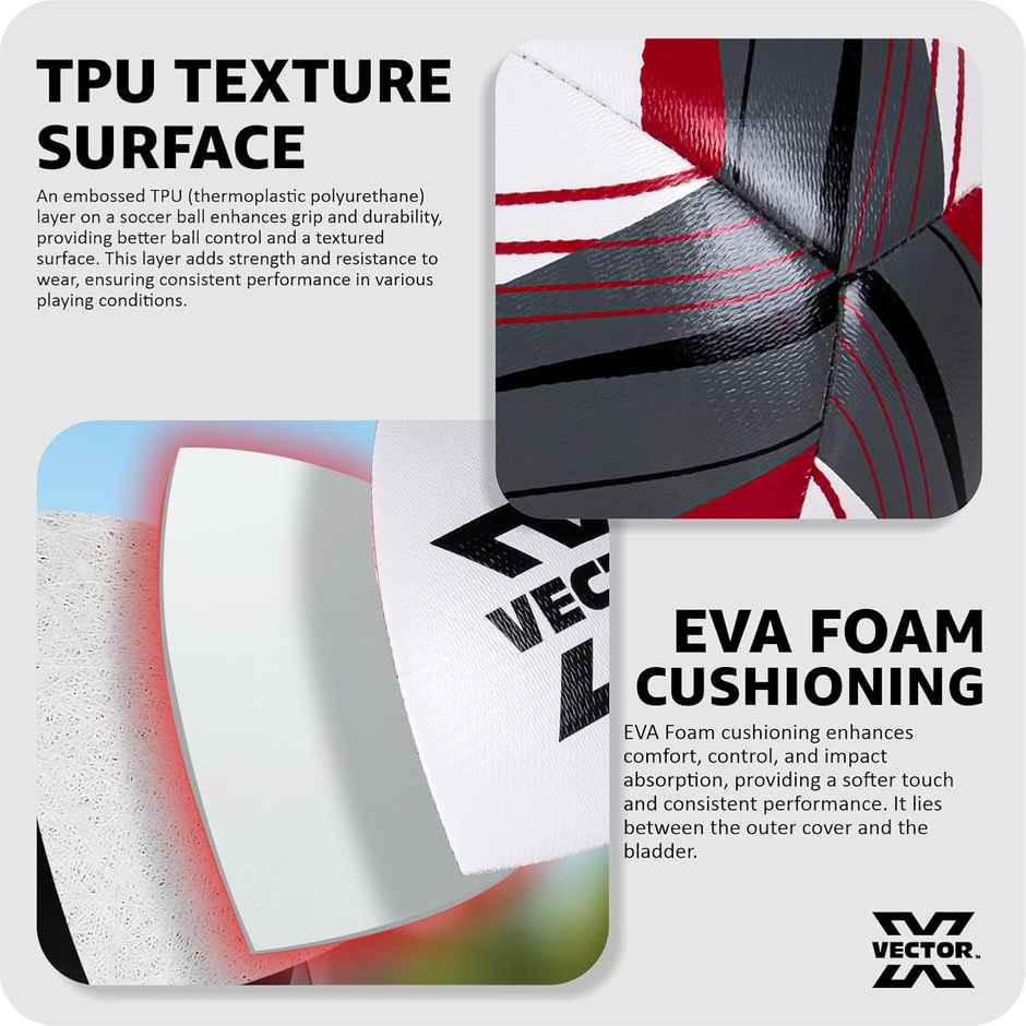 Vector X Thrifty Textured Machine Stitch Football | Size - 5 | White-Red