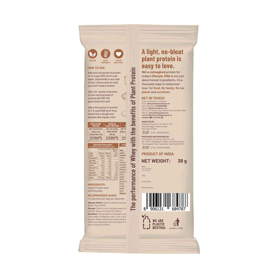 Mille Yeast Protein | Unflavoured | Single Serve | Pack of 3