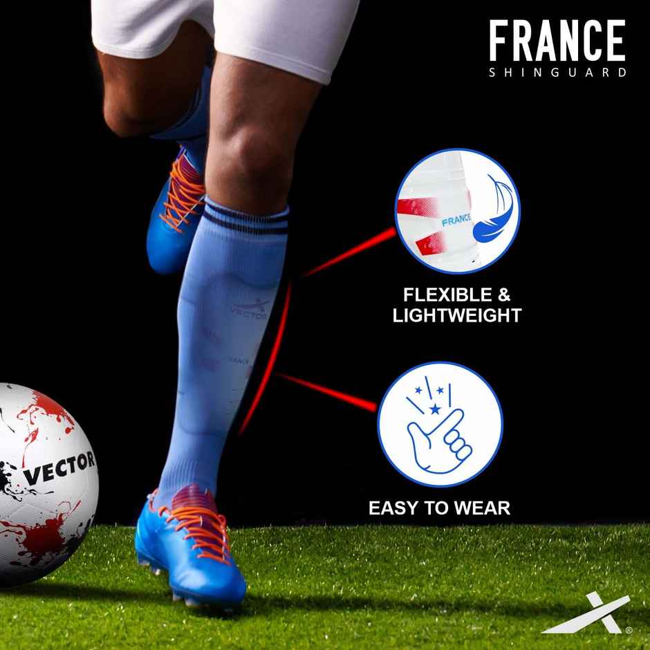 Vector X France Football Shin Guard With Adjustable Velcro Strap | L, France