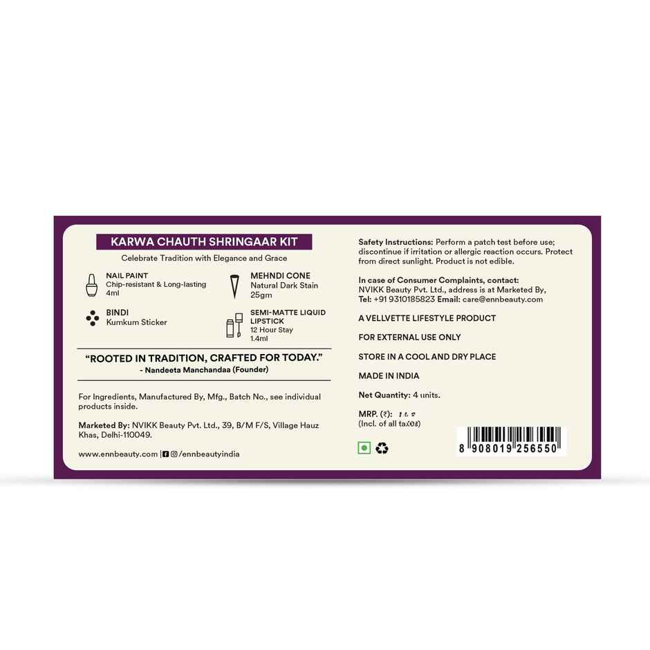 ENN Beauty Shringar Kit Pack Of 4 | Lipstick, Nail Paint, Mehndi, Bindi & Sindoor