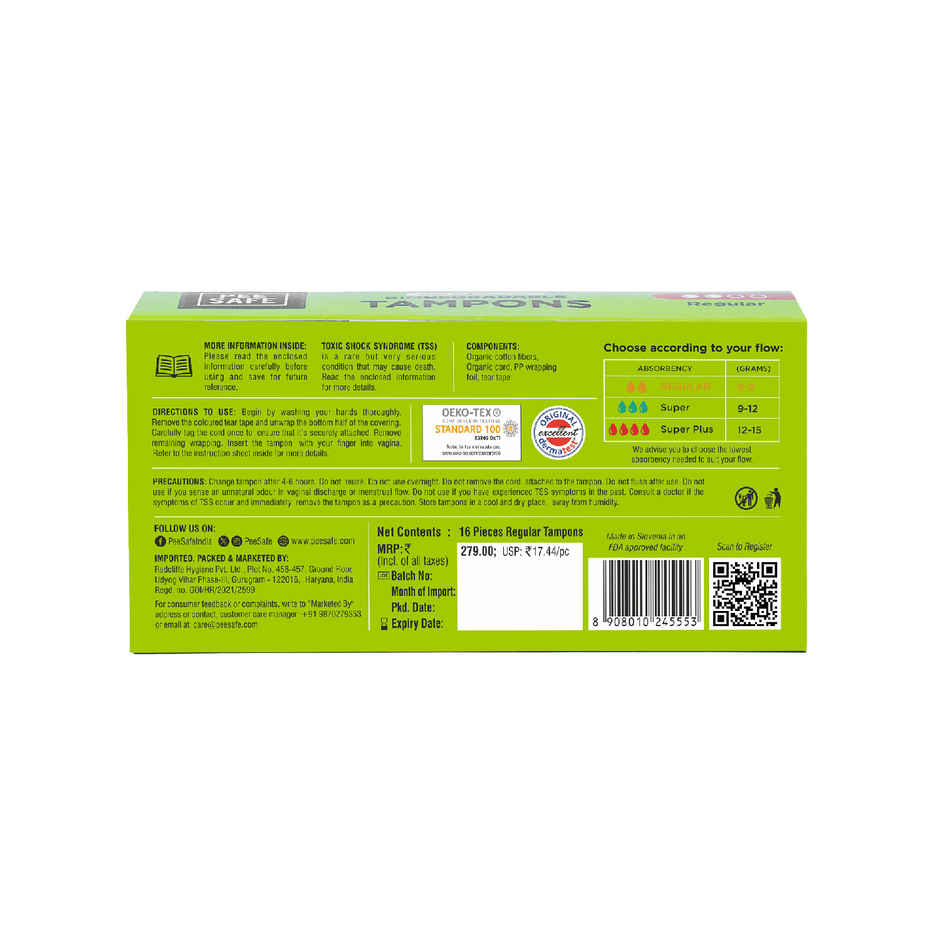 Pee Safe Regular Tampons for Light Flow | High-Absorbant & Leak-Proof Protection