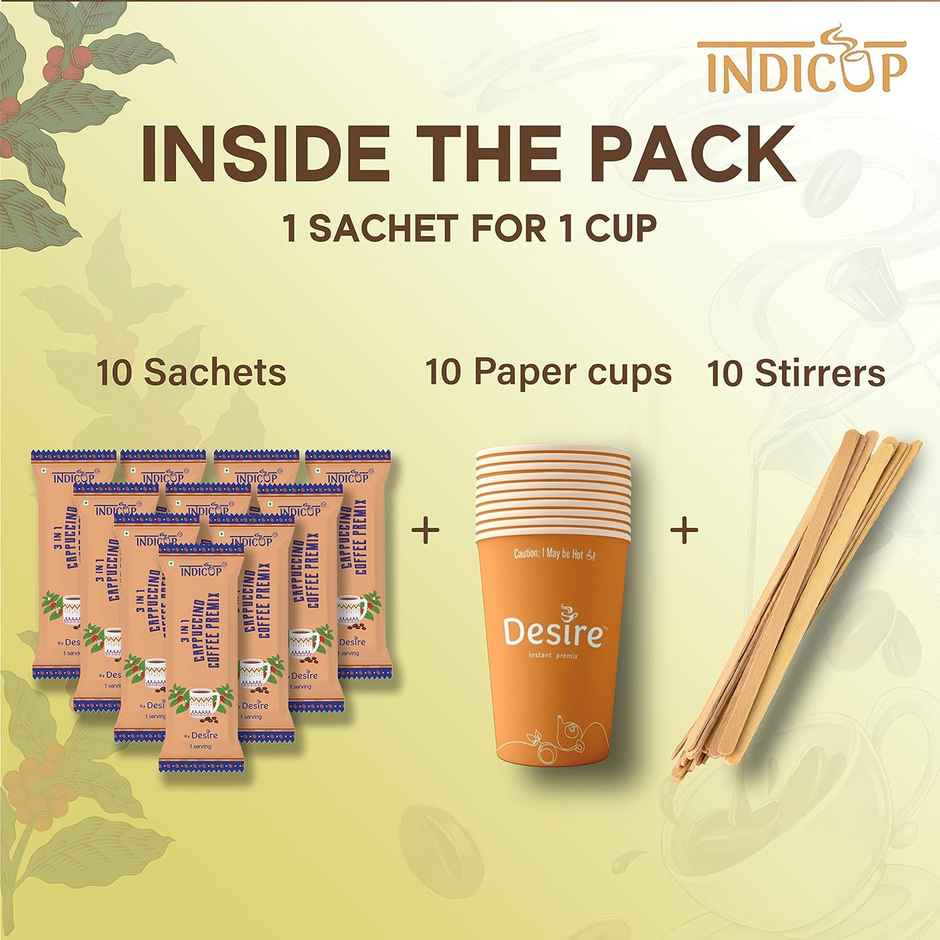 Indicup Coffee Powder 3 In 1 Cappuccino Medium Roast Instant Coffee Premix
