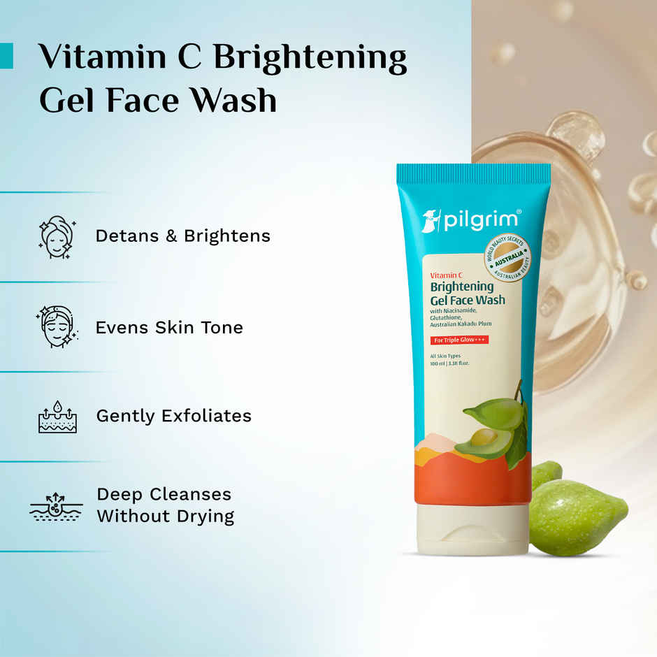 Pilgrim Vitamin C Brightening Gel Face Wash Brightens, Exfoliates, Evens Tones & Reveals Glowing Skin