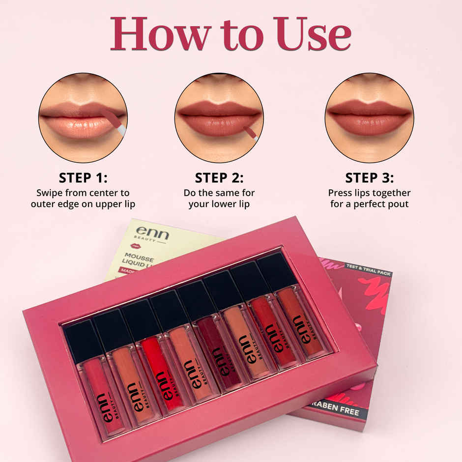 ENN Beauty Mousse Matte Liquid Lipstick Kit Set Of 8 | Test & Trial Pack