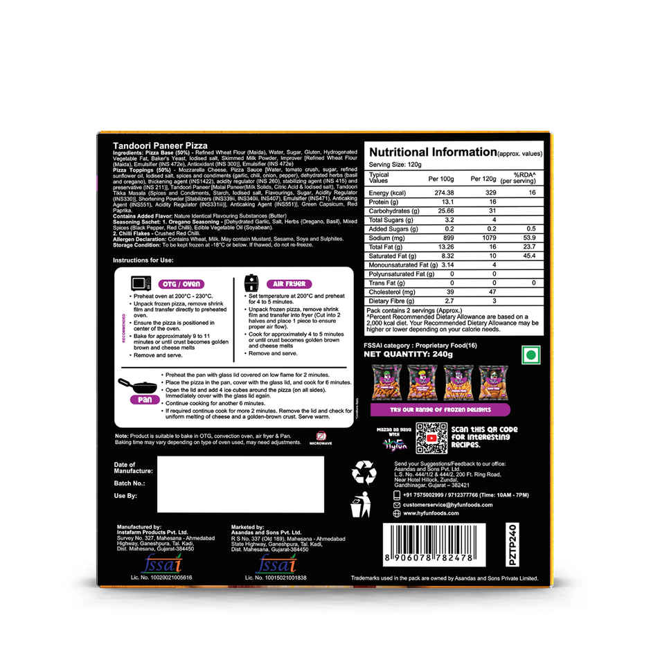 Hyfun Tandoori Paneer Pizza (Regular Base) 240 g X 2 Combo