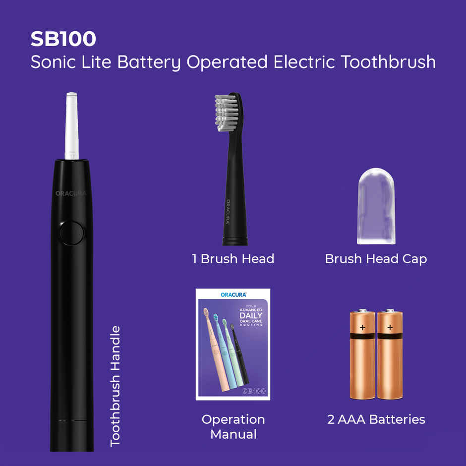 Oracura SB100BK Sonic Lite Battery Operated Electric Toothbrush | Black