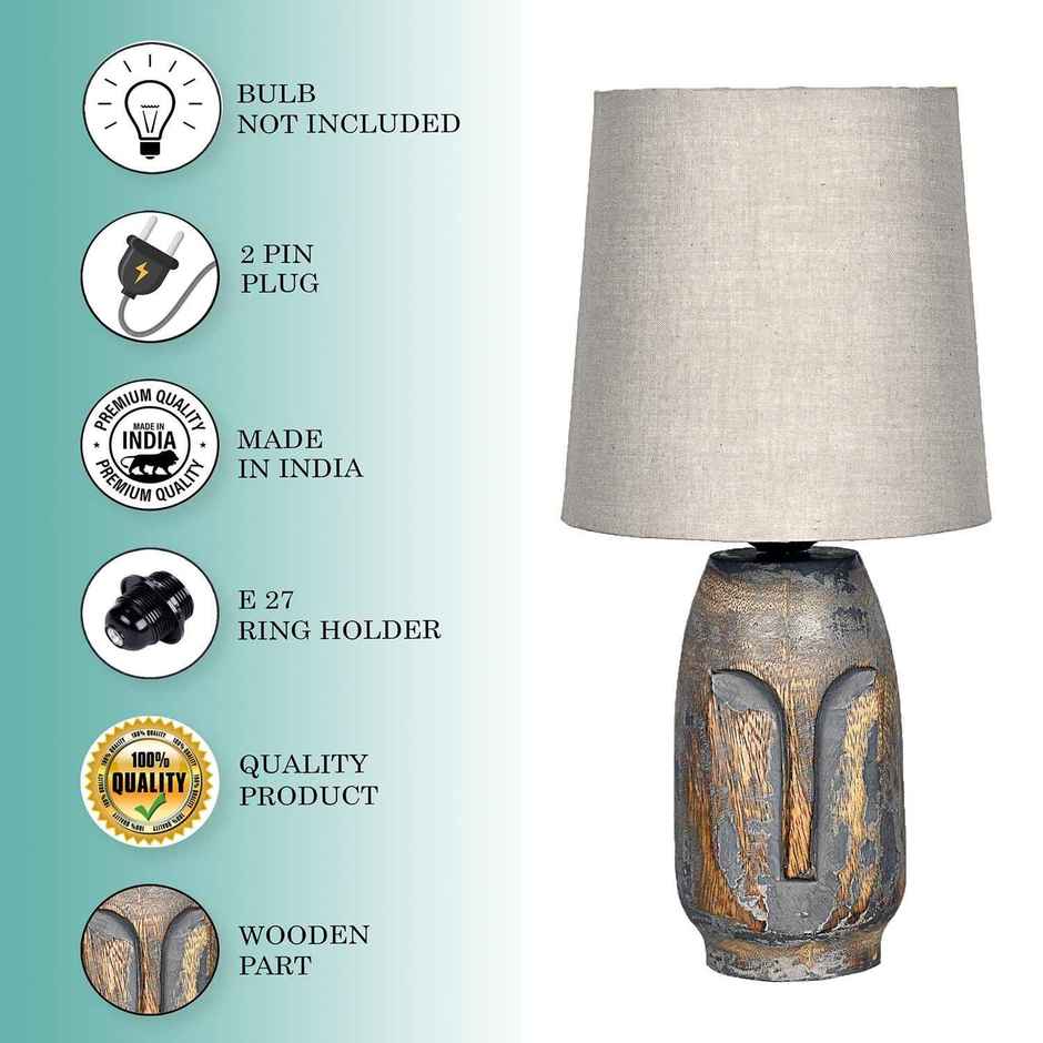 Homesake Small Retro Teardrop Table Lamp | Wood Grain Farmhouse | Bedroom & Living Room | Gray