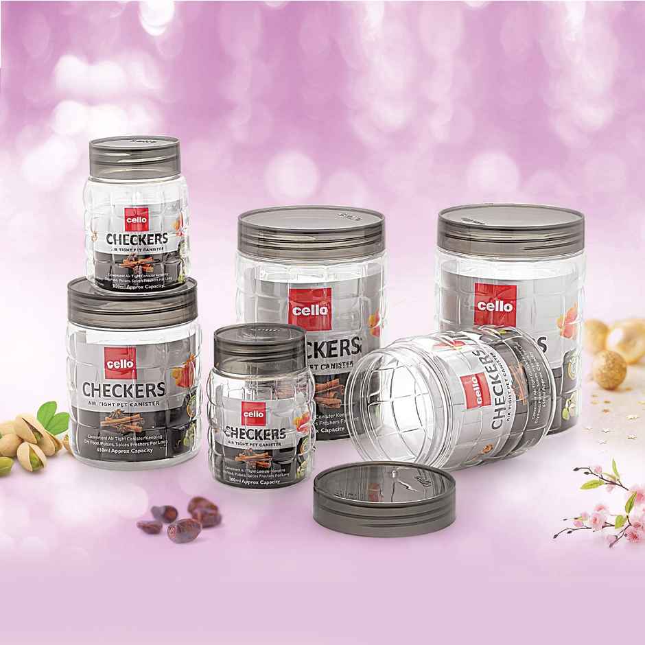 Cello Checkers Pet Plastic Airtight Canister Set of 18 | Food Grade, BPA free (Set of 300+650+1200)x6