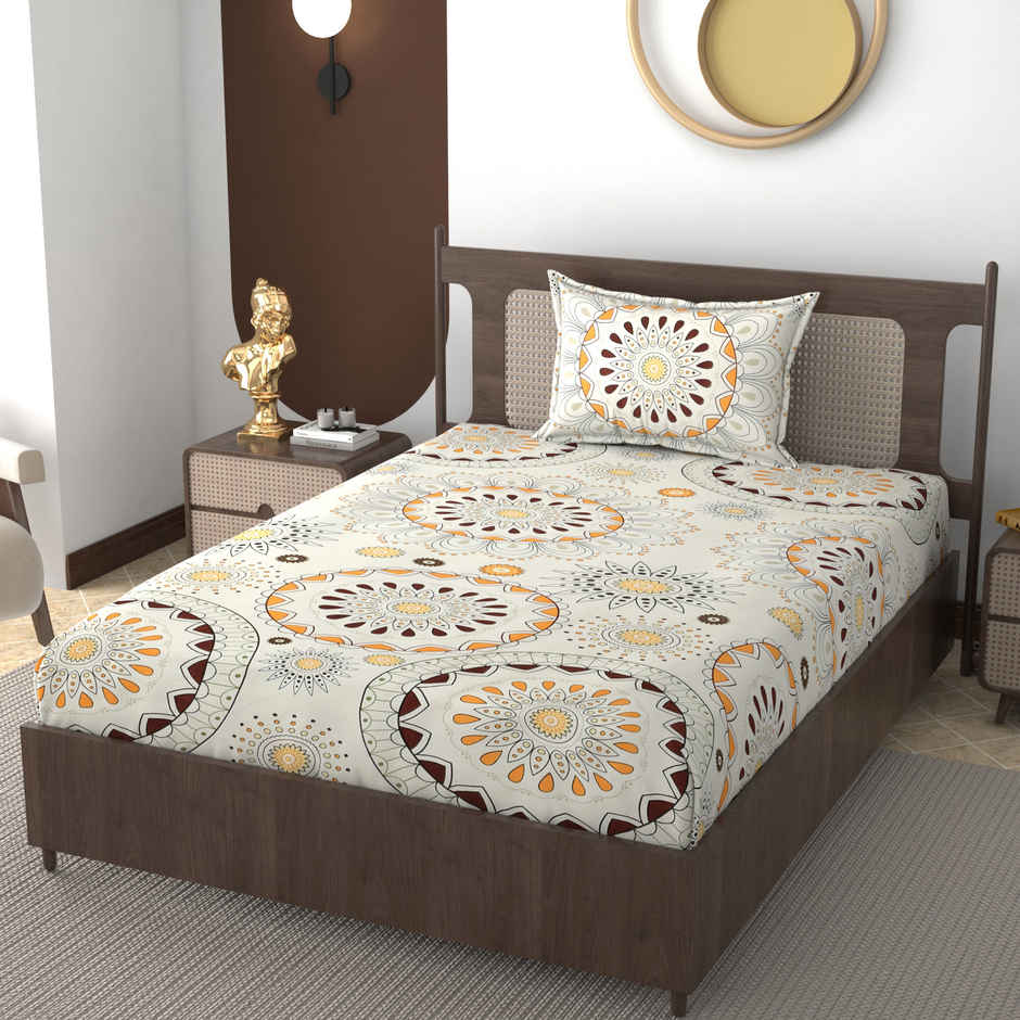 Furnofy Fitted Single Bedsheet with 1 Pillow Cover | Multicolour - 78 x 48 + 6 in Pocket