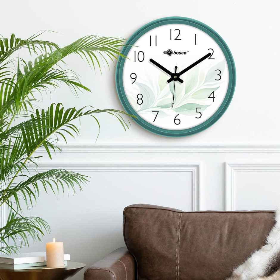 Bosco Analog Non Ticking Silent Teal Decorative 30 CM Round Wall Clock BWC 1603