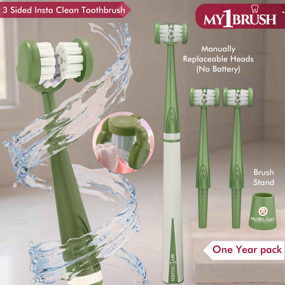My Oral Care My1 3-Sided Soft Toothbrush for Adults | 100% Teeth Cleaning
