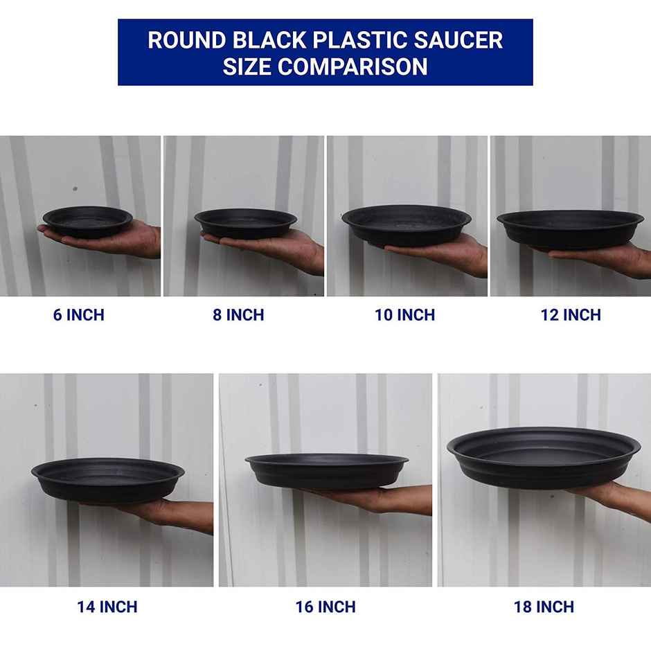 TrustBasket Round Tray for 8 Inch Pot | Durable Plastic Plant Saucer - Black