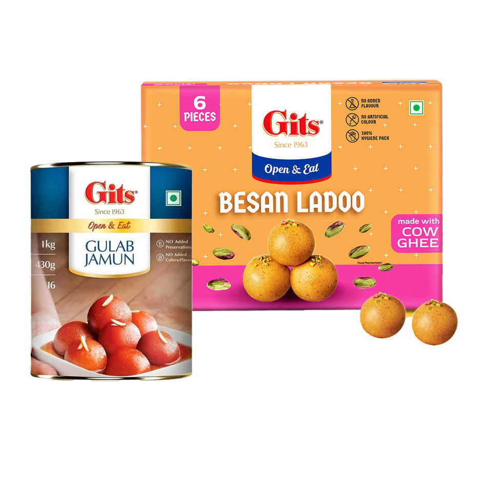 Gits Gulab Jamun Open & Eat (Tin) (1kg) & Gits Besan Laddoo (400g) Combo