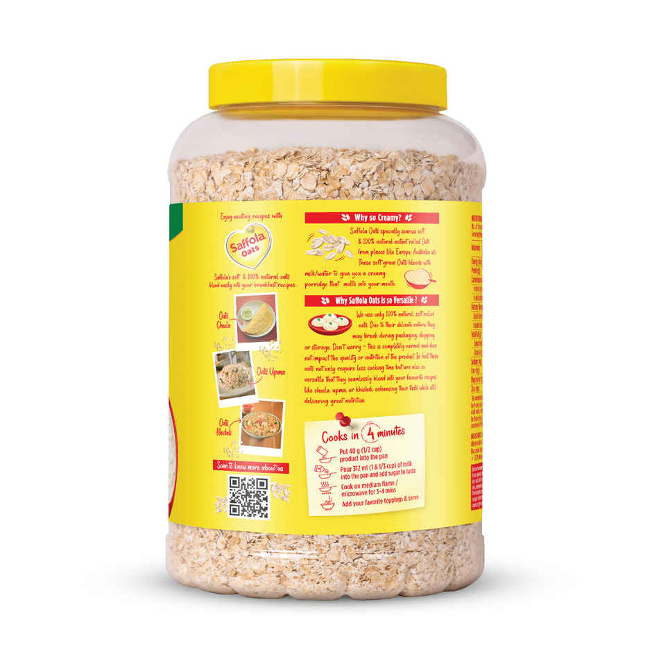 Saffola Rolled Oats | Soft & Creamy Oats | Power of Protein | Iron & Fibre | Nutritious Grain Jar