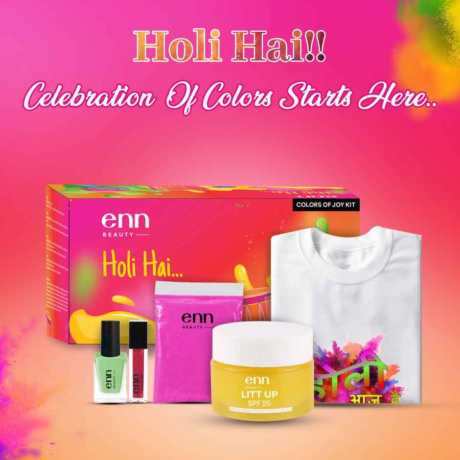 Enn Beauty Holi Hai Gift Box | T-shirt | Gulaals | Nail Paint | Lipstick | Face Cream | Set of 5