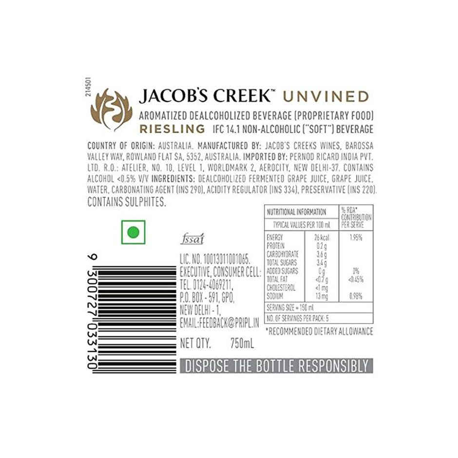 Jacob's Creek Unvined Riesling Non-Alcoholic White Wine