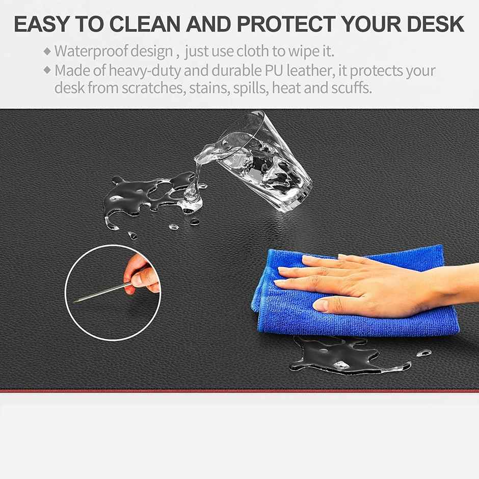 Dyazo PU Leather Desk Mat - Anti-Slip | Waterproof - Black & Red - 35 Inch x 17.7 Inch
