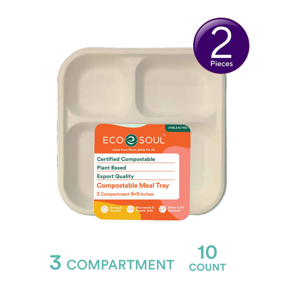 ECO SOUL 10 Count | 3CP Disposable Meal Tray/Plate Combo